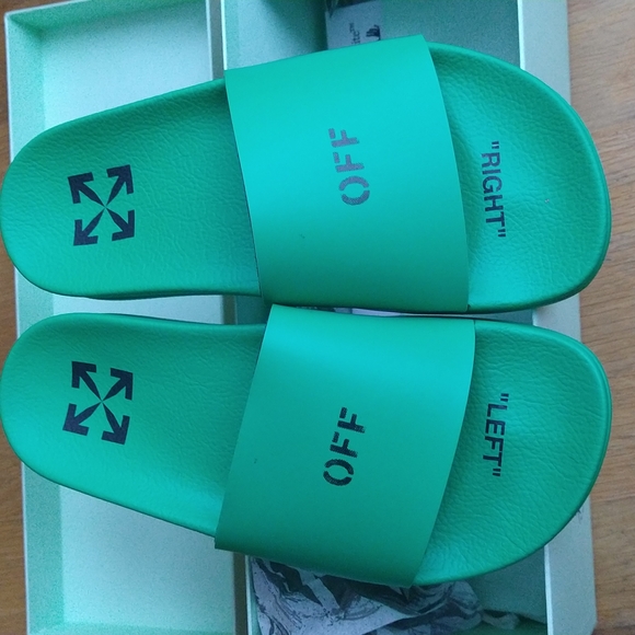 *SOLD* Off-White Printed Rubber Pool Slide Green Size 37 - Picture 4 of 7